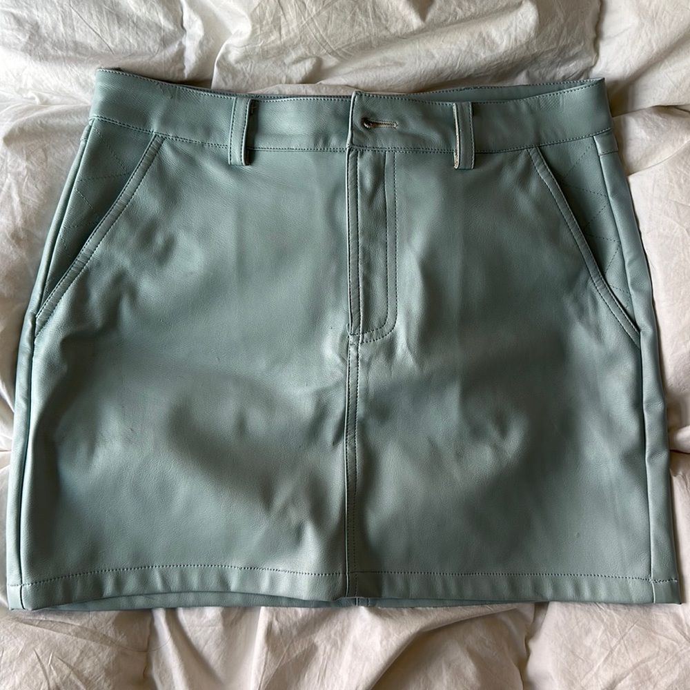 Kendall and Kylie Baby Blue Leather Mini Skirt